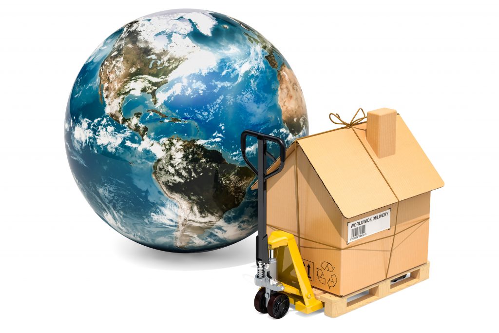 globe and moving box
