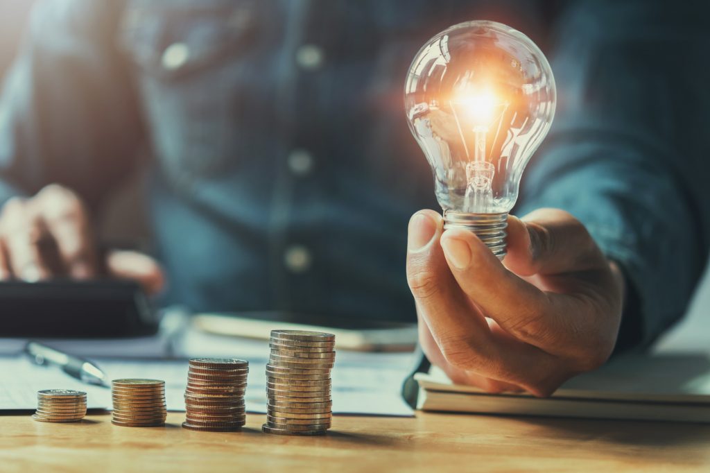 light bulb, utilities, money