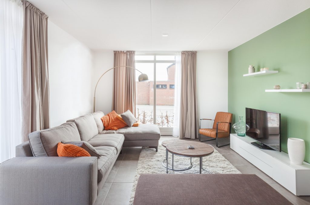 living room with sofa and coffee table